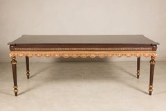 Large Antique Mahogany Center Table with Gilt Polychrome Carved Apron