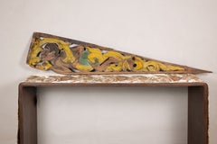 19th Century Thai Carved Polychrome Wood Architectural Panel with Figure