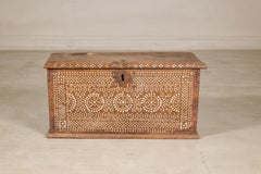 Indian Circa 1900 Wood Trunk with Mother-of-Pearl Geometric Inlay