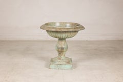 Neoclassical Style Bronze Pedestal Planter with Verdigris Patina and Fluting