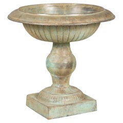 Neoclassical Style Bronze Pedestal Planter with Verdigris Patina and Fluting