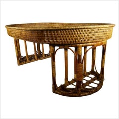 Vintage Burmese Handwoven Rattan Breakfast Coffee Serving Table from the 1970s