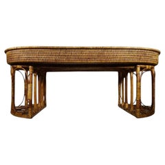 Vintage Burmese Handwoven Rattan Breakfast Coffee Serving Table from the 1970s