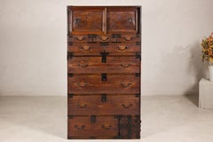 Japanese Meiji Period Two-Part Tansu Merchant Chest with Iron Hardware