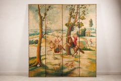 Chinese Four-Panel Painted Folding Screen with European Equestrian Scene