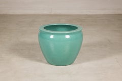 Chinese Celadon Glazed Ceramic Planter with Crackle Finish