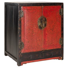 Armoire chinoise de la dynastie Qing, en laque rouge et noire, ornée de motifs de phénix