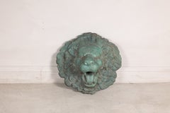 Vintage Heraldic Cast Bronze Lion Head Wall Fountain with Verdigris Patina