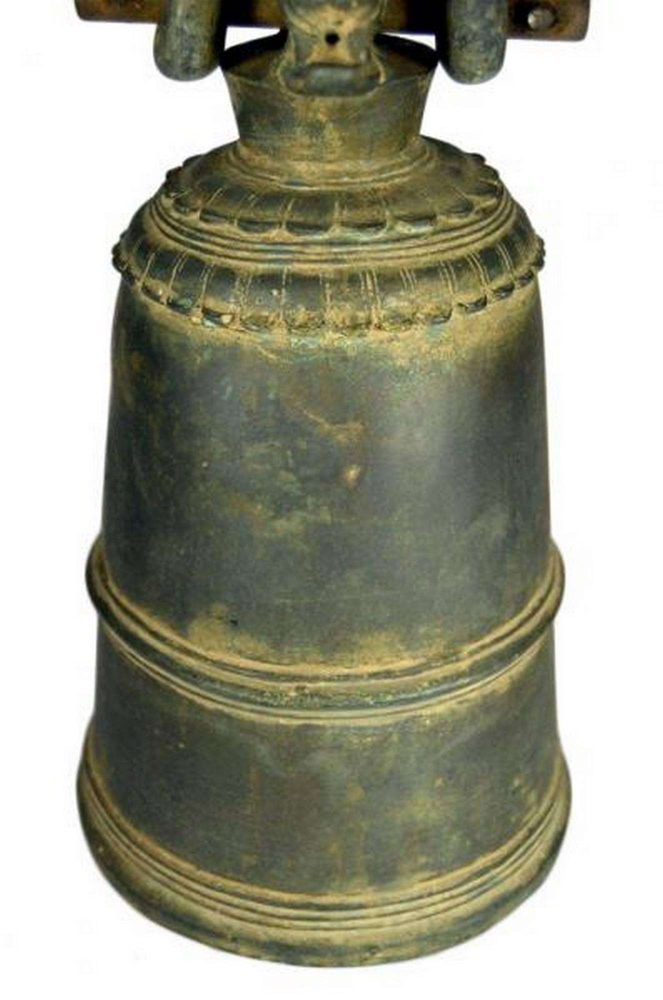 18th Century and Earlier Antique Burmese Temple Bronze Bell with Elaborate Adornment, 18th Century