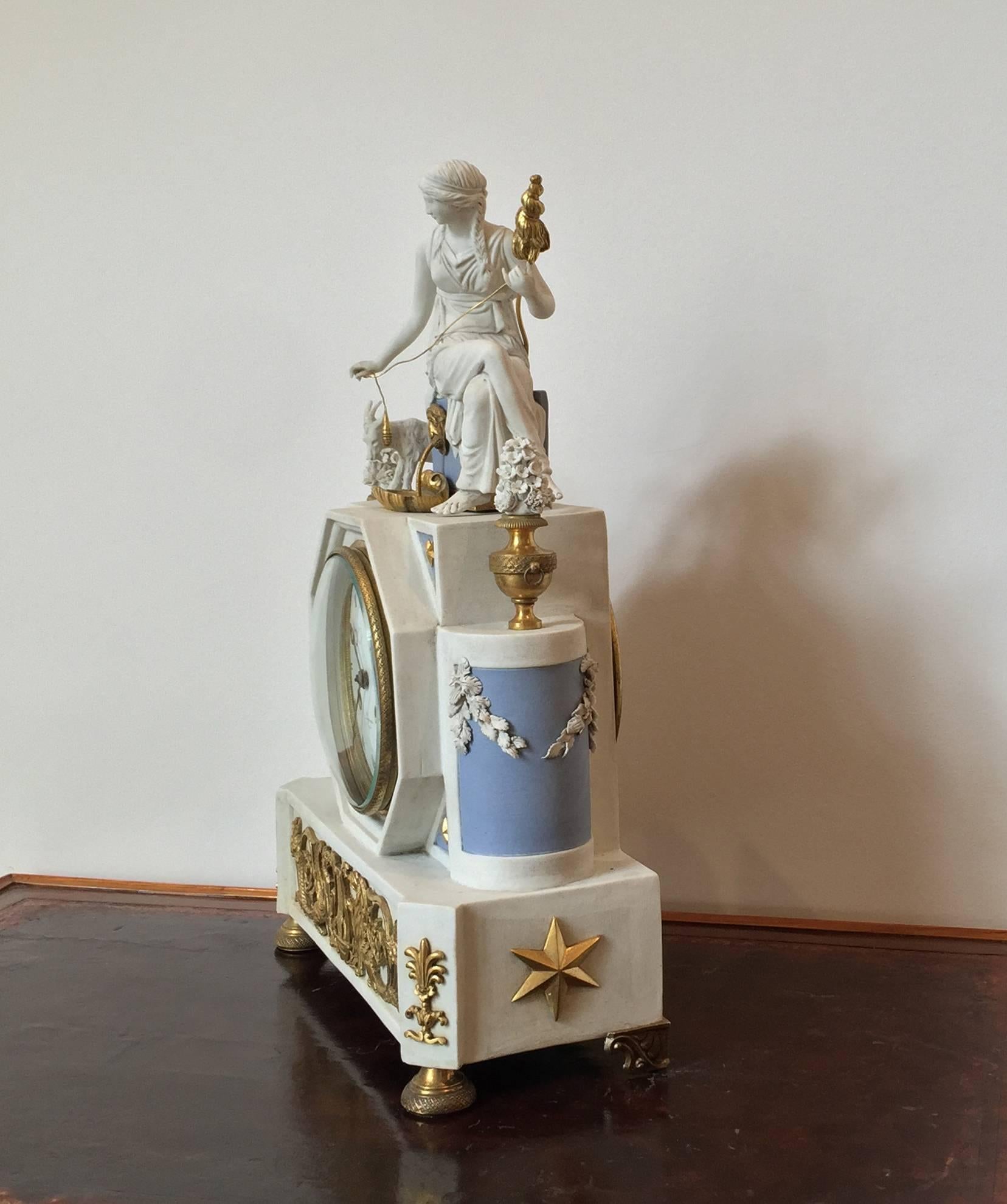 French Louis XVI Period Porcelain and Gilt Bronze Clock For Sale