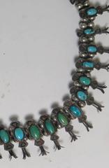 Excellent Early Navajo Squash Blossom Necklace Turquoise Silver