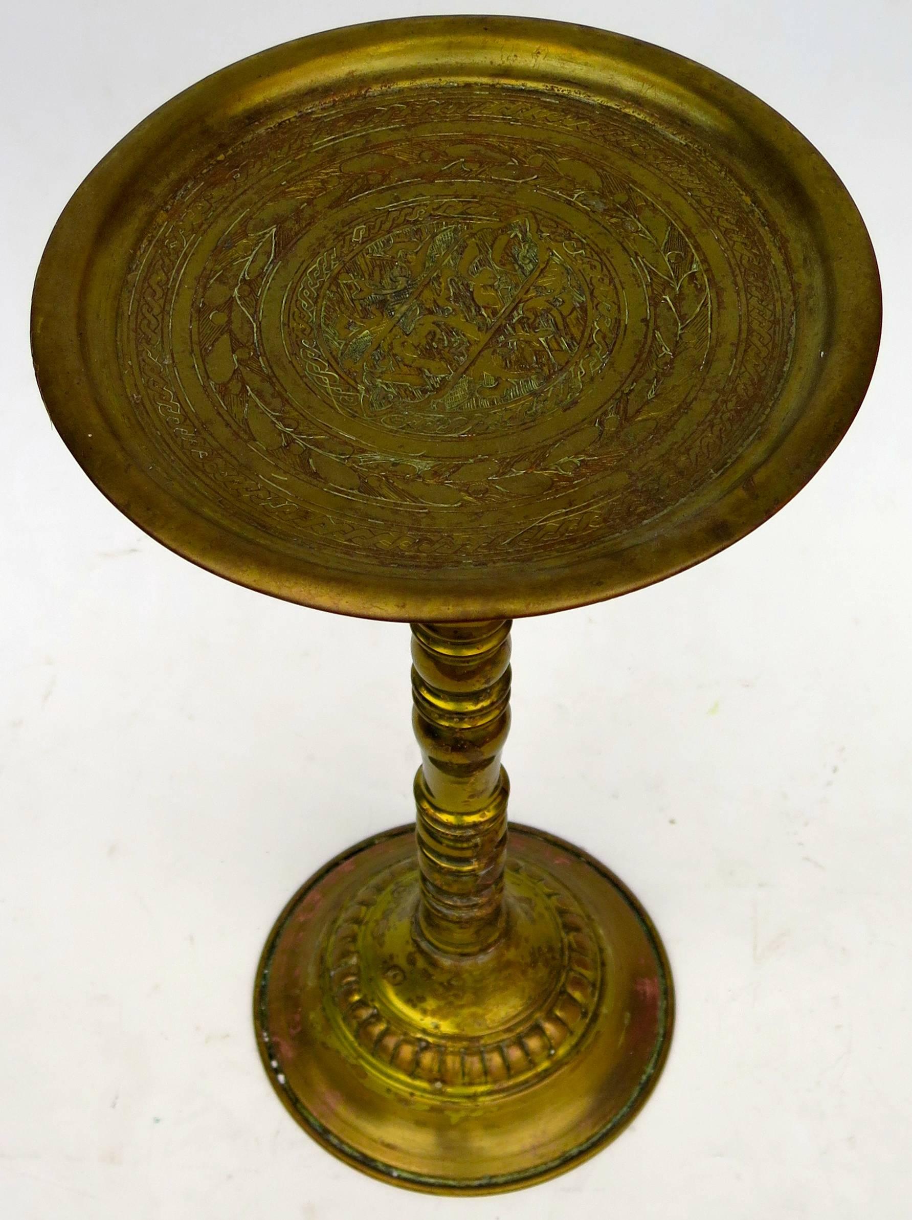 Beautiful Syrian side table in brass with beautiful verdigris patina.