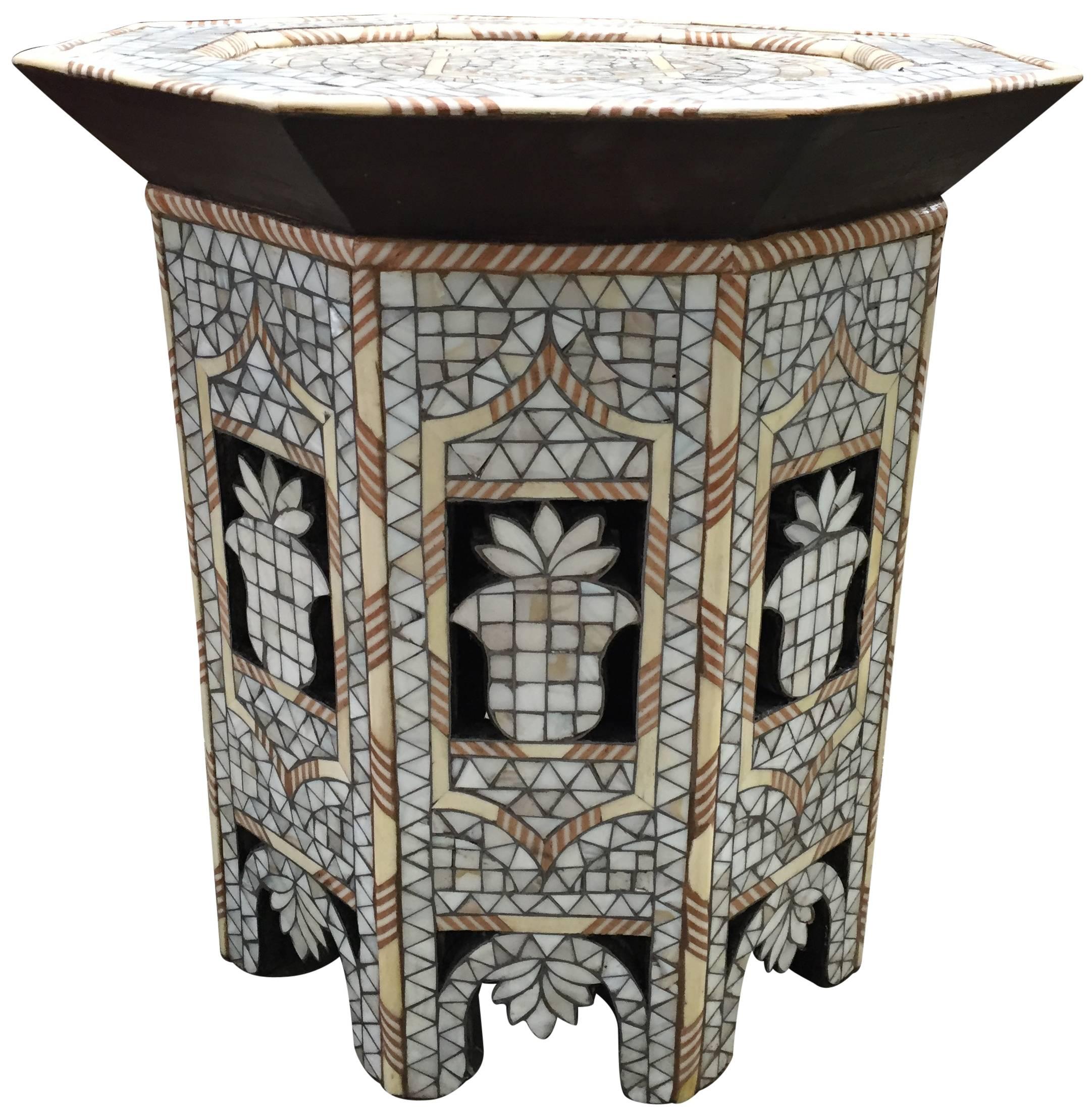 Moroccan White Mother-of-Pearl Side Table For Sale