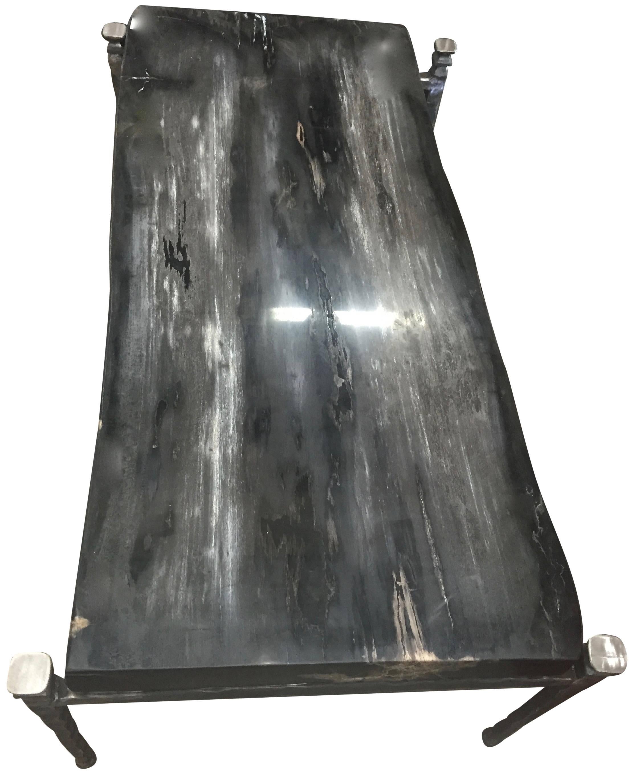 Welded Rectangular Petrified Wood Coffee Table Black and Grey