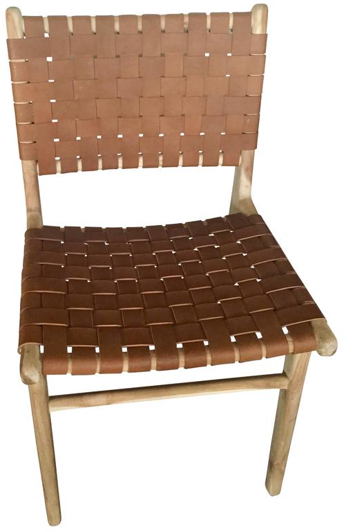 Set of Six Flora Leather Strap Woven Dining Chair Haskell For Sale at