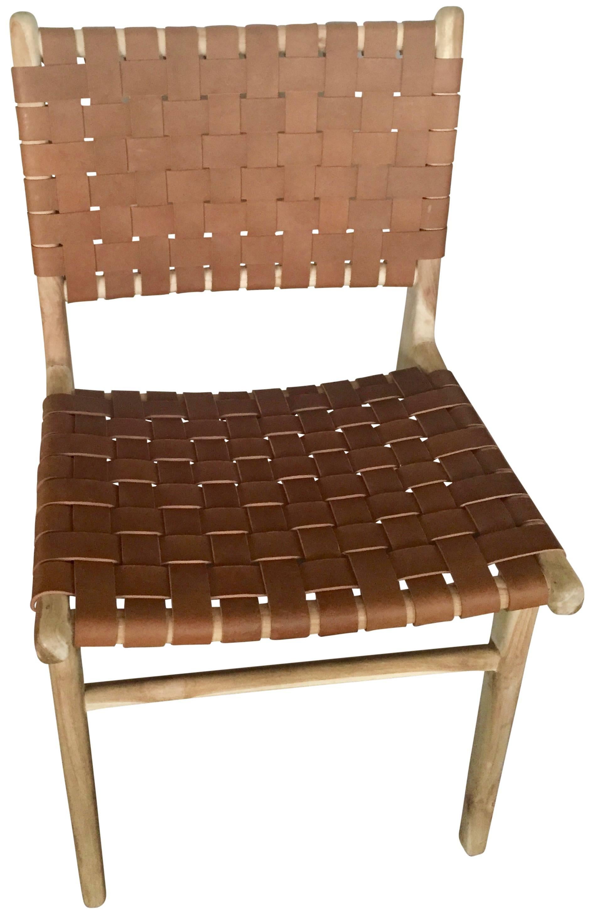 Shown as a group of six. The Flora dining chair is made to order. Priced per chair. It can be done in the natural leather, black leather, or a darker brown leather. Pictured raw unfinished.
