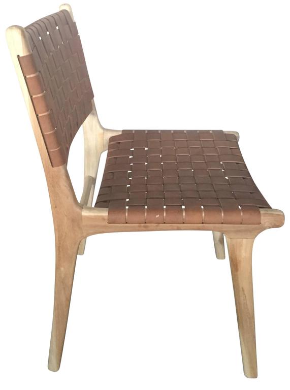 Set of Six Flora Leather Strap Woven Dining Chair Haskell For Sale at