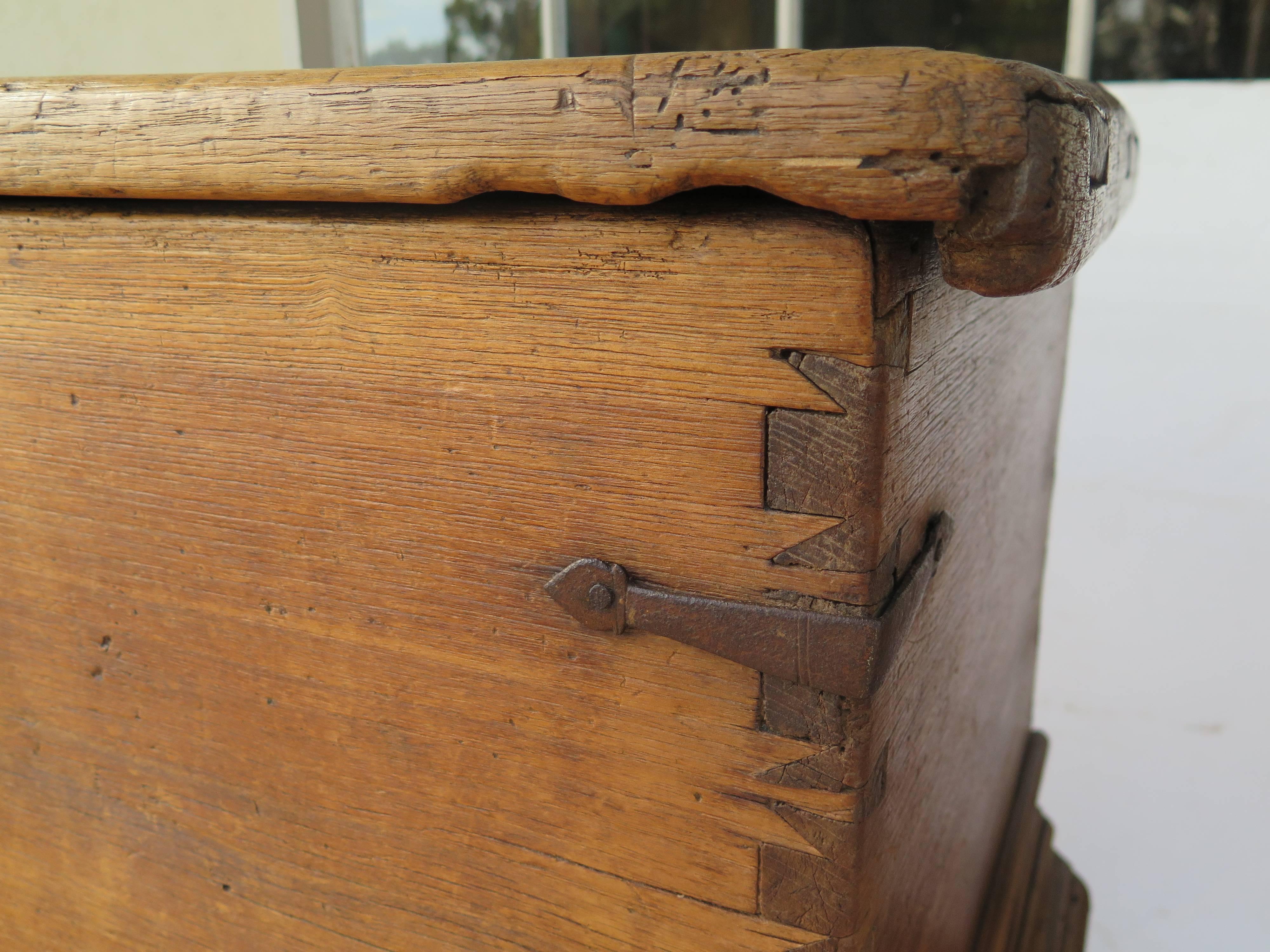 18th Century Mexican Spanish Colonial Sabino Wood Chest on Iron Base In Excellent Condition In Montecito, CA