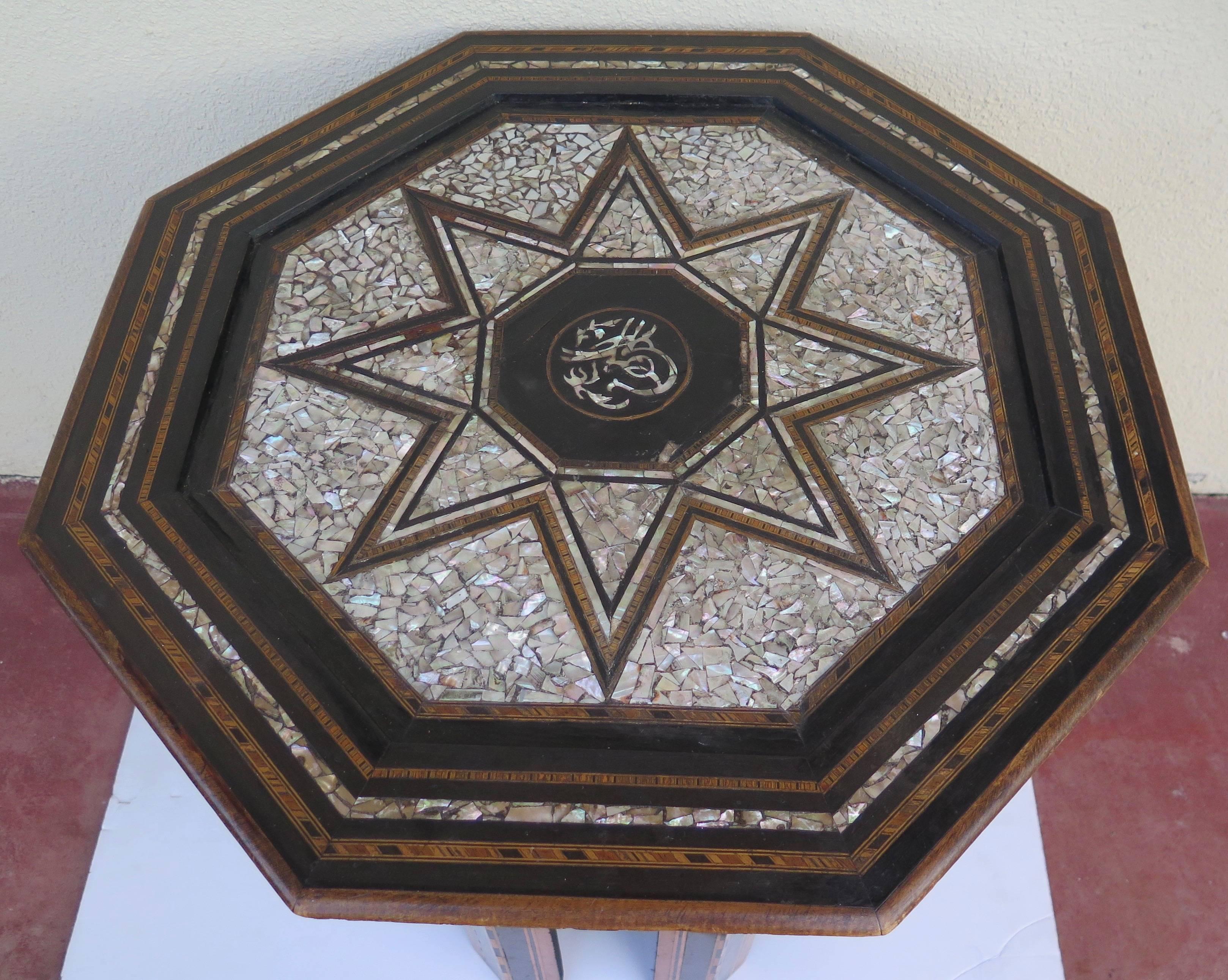 Very large (for this type of table) mother-of-pearl inlay table likely 19th century. Haskell Antiques. 