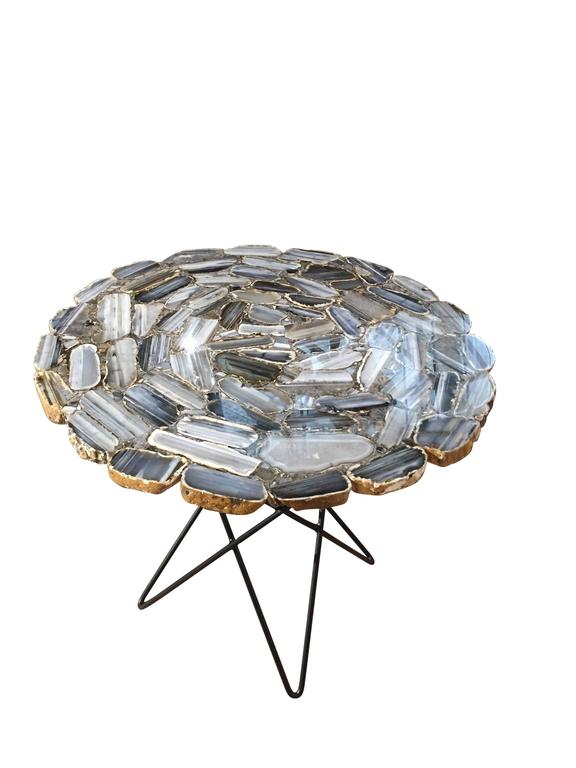 Agate Side Table with Steel Base For Sale at 1stdibs