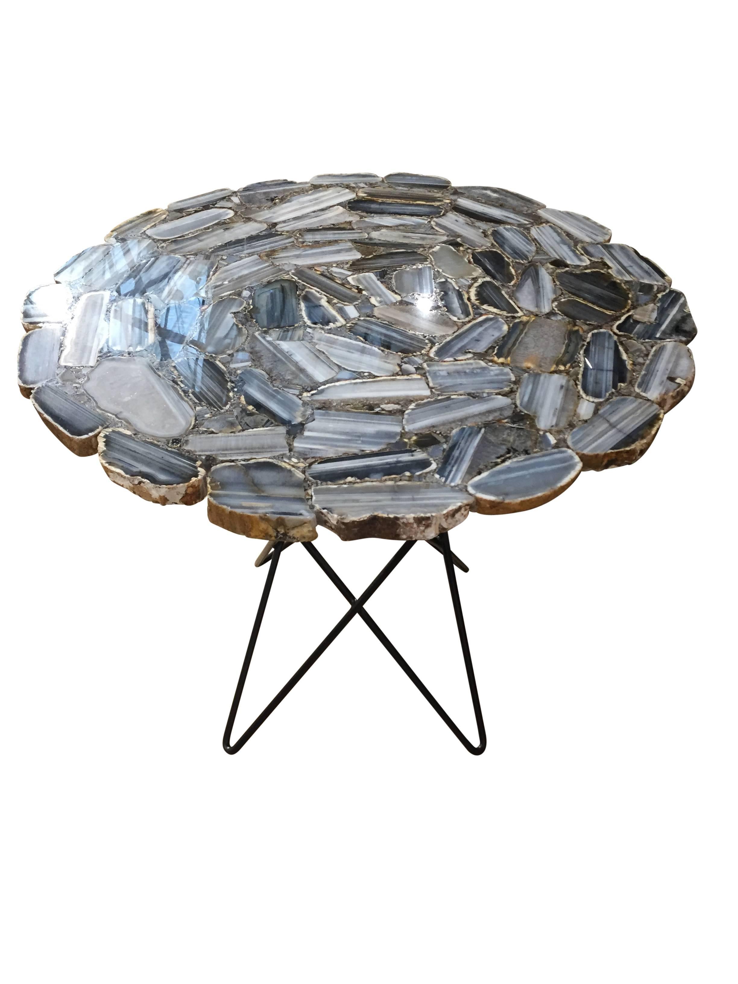Contemporary Agate Side Table with Steel Base For Sale