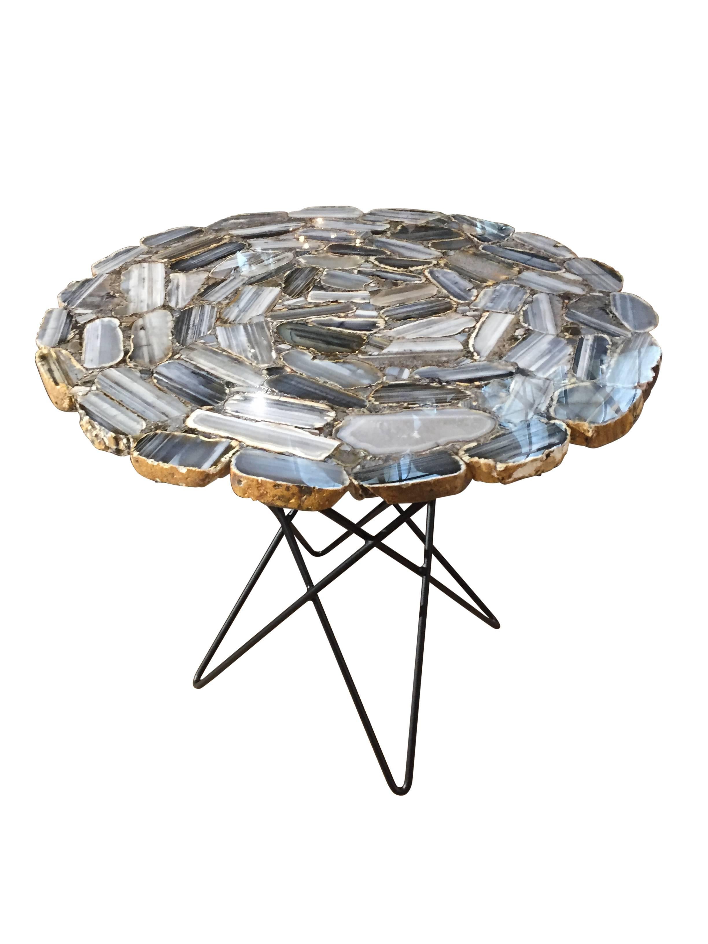 Agate Side Table with Steel Base In Excellent Condition For Sale In Montecito, CA