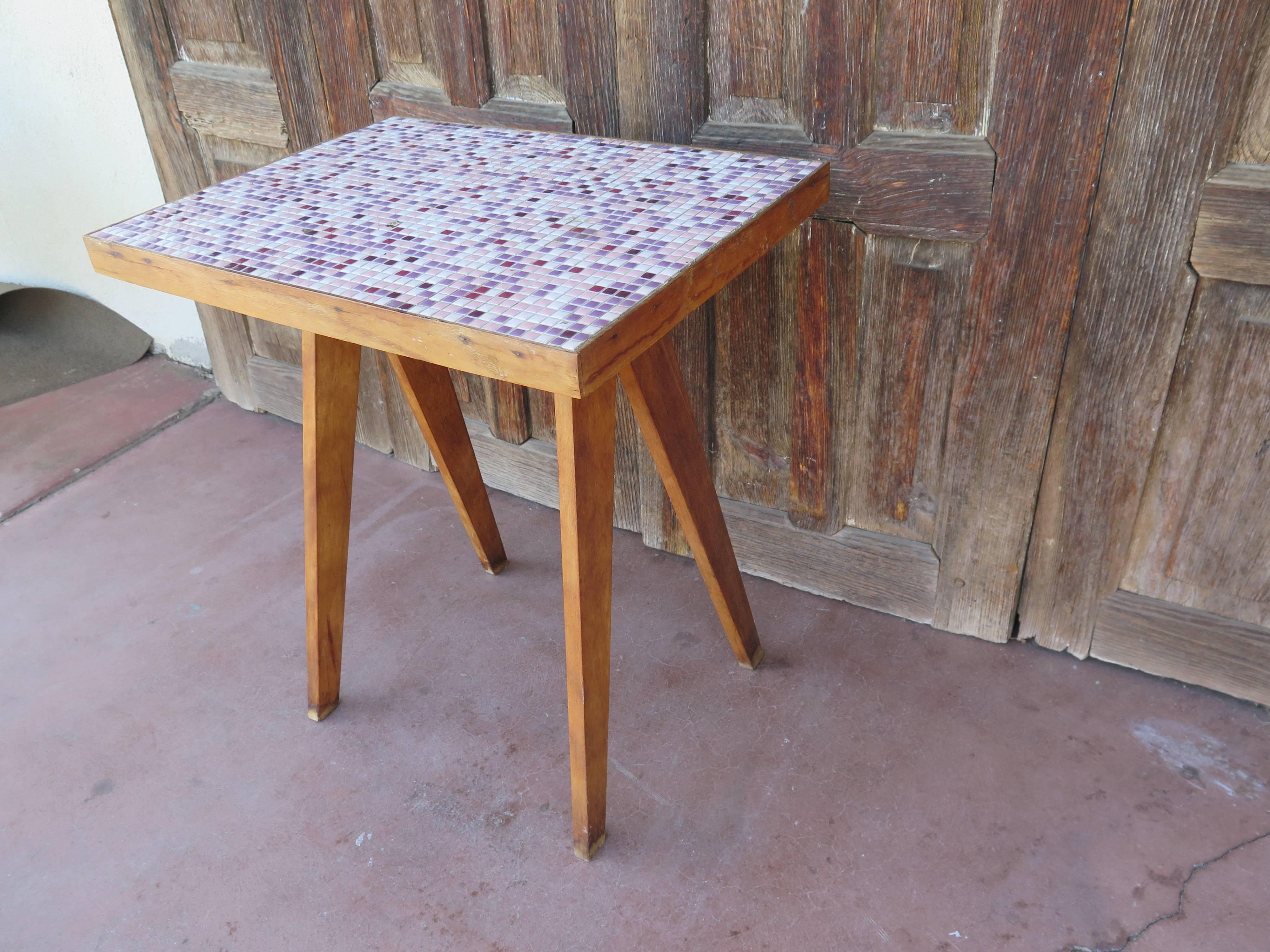 French Tile Top Pink Side Table, Midcentury 2