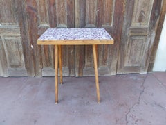 French Tile Top Pink Side Table, Midcentury