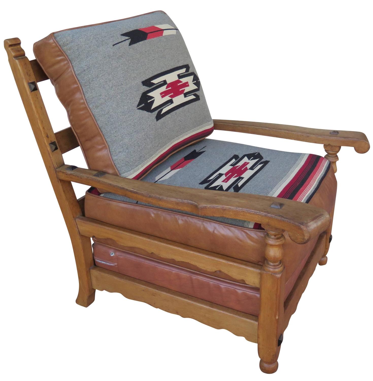 Western Cabin Style Chair with Leather and Chimayo ...