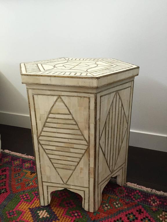 Bone and Brass Inlay Side Table with Geometric Modern Design For Sale