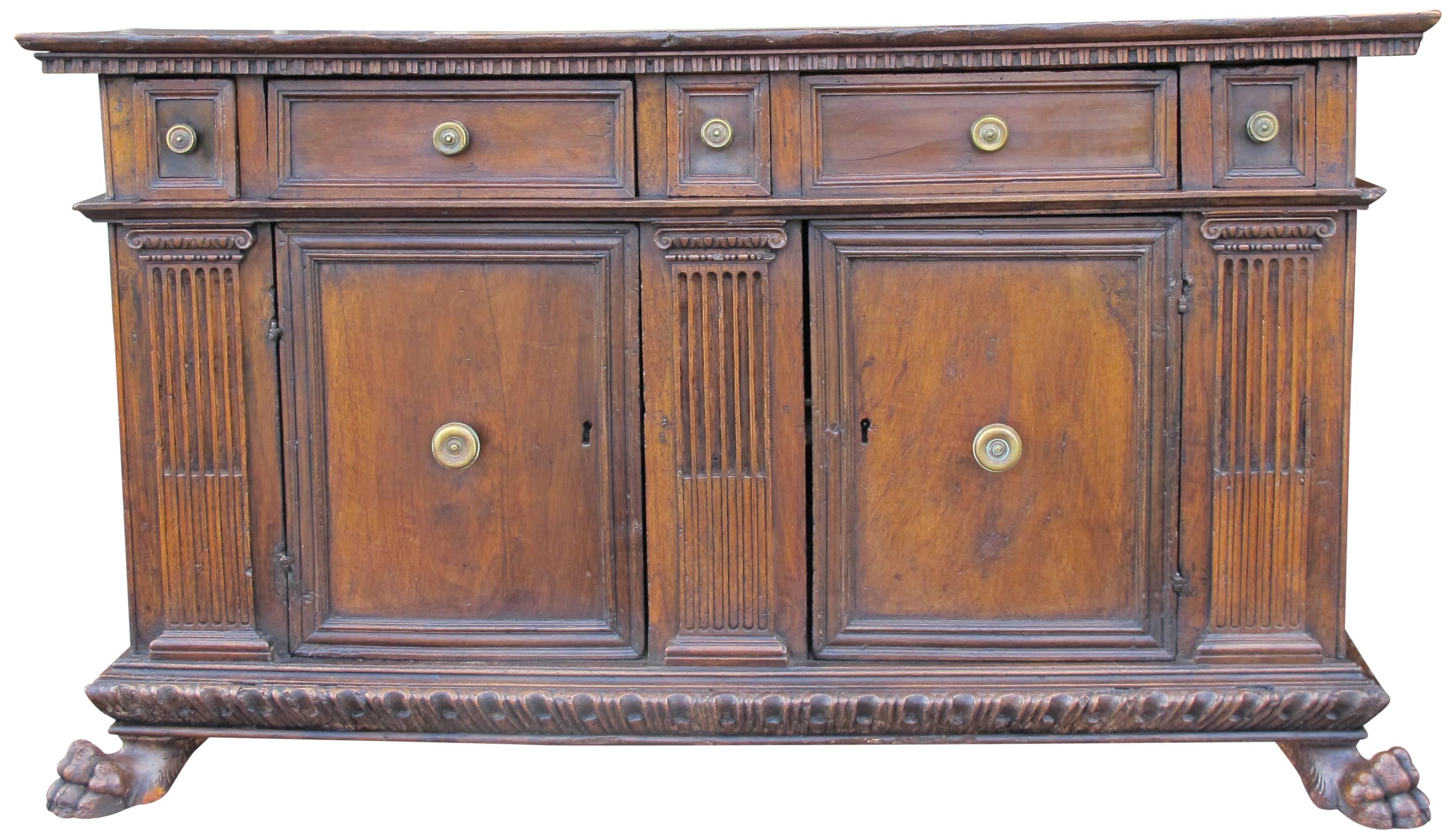 18th Century and Earlier Rare, Walnut 16th Century Italian Credenza Cabinet, Tuscany For Sale