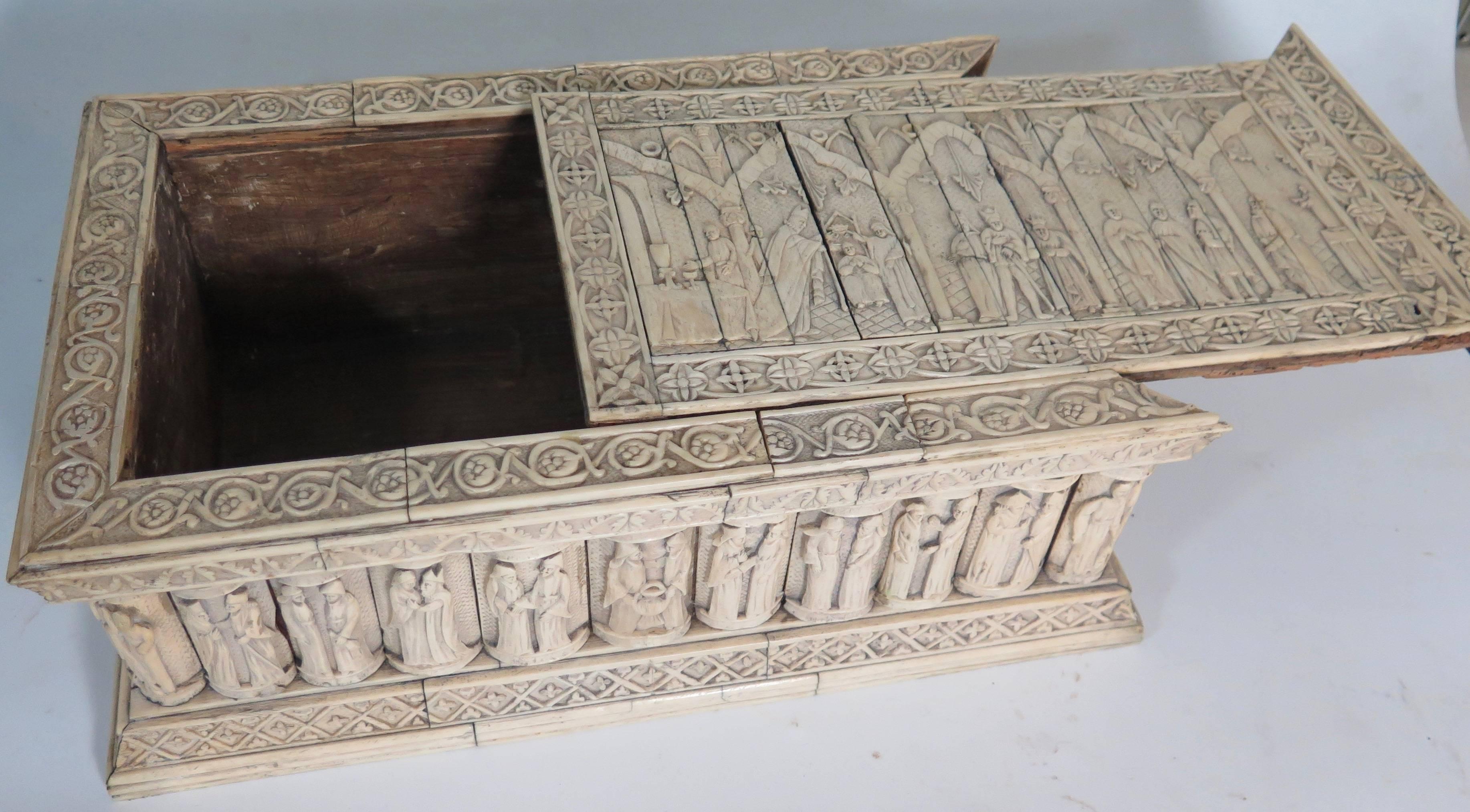 Medieval Italian Bone Carved Embriachi Marriage Casket For Sale