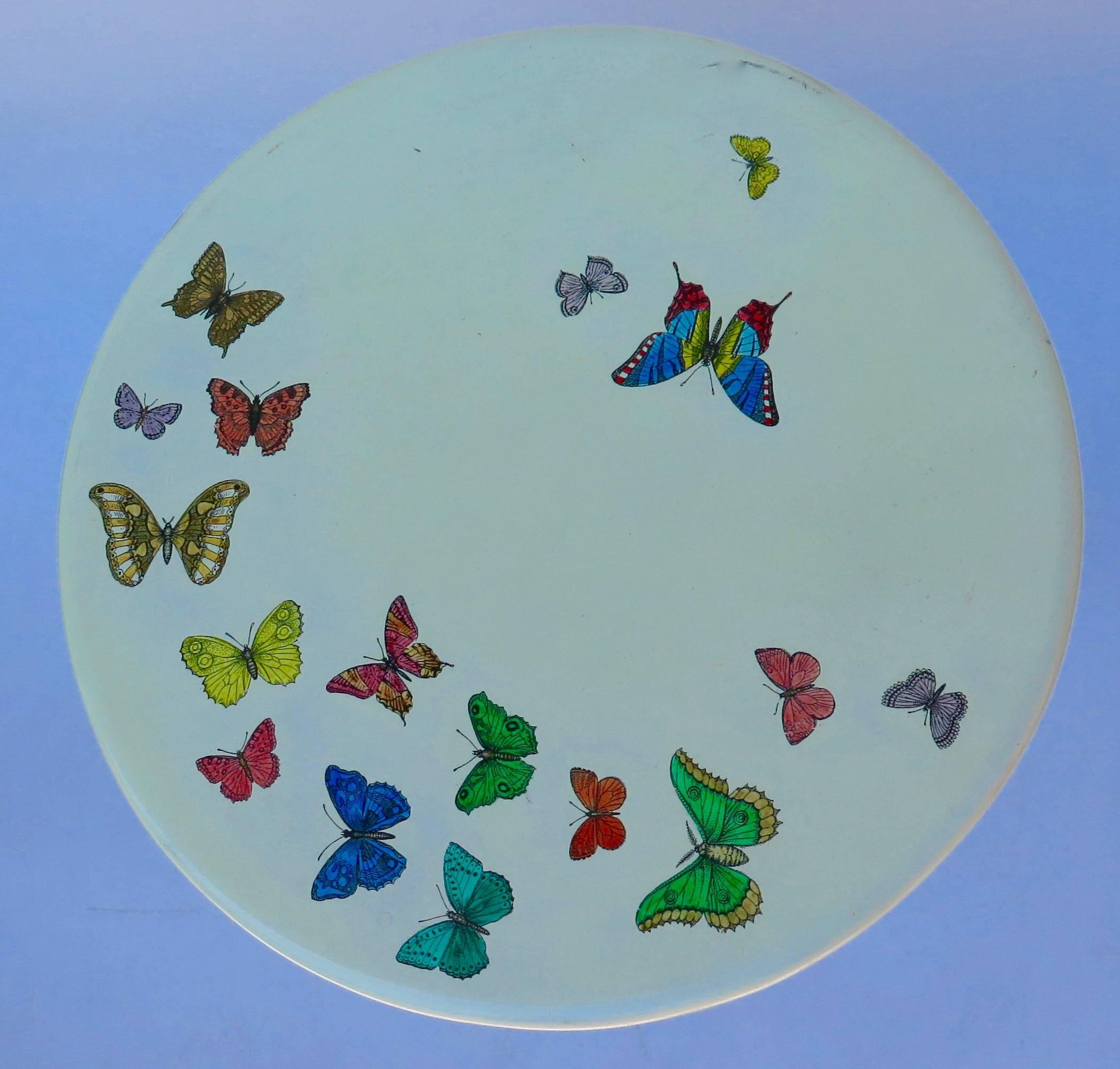 Piero Fornasetti Butterfly Table with Brass Base Mid-Century Italian In Excellent Condition In Montecito, CA
