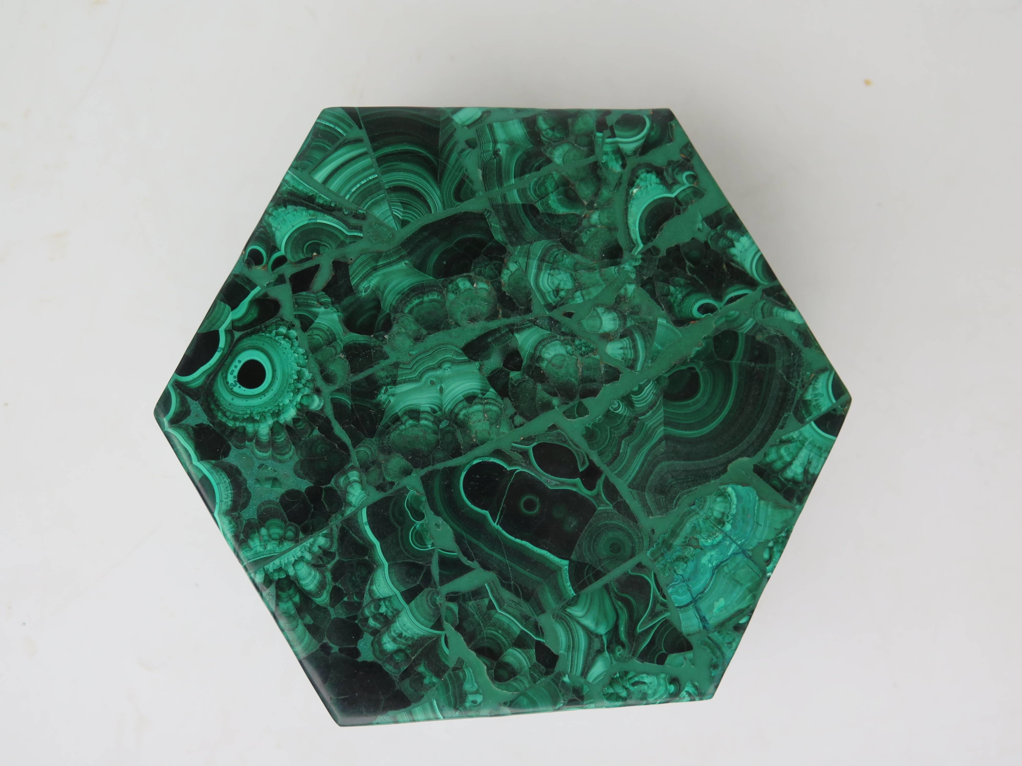 20th Century Collection of Russian Malachite Box with Brass