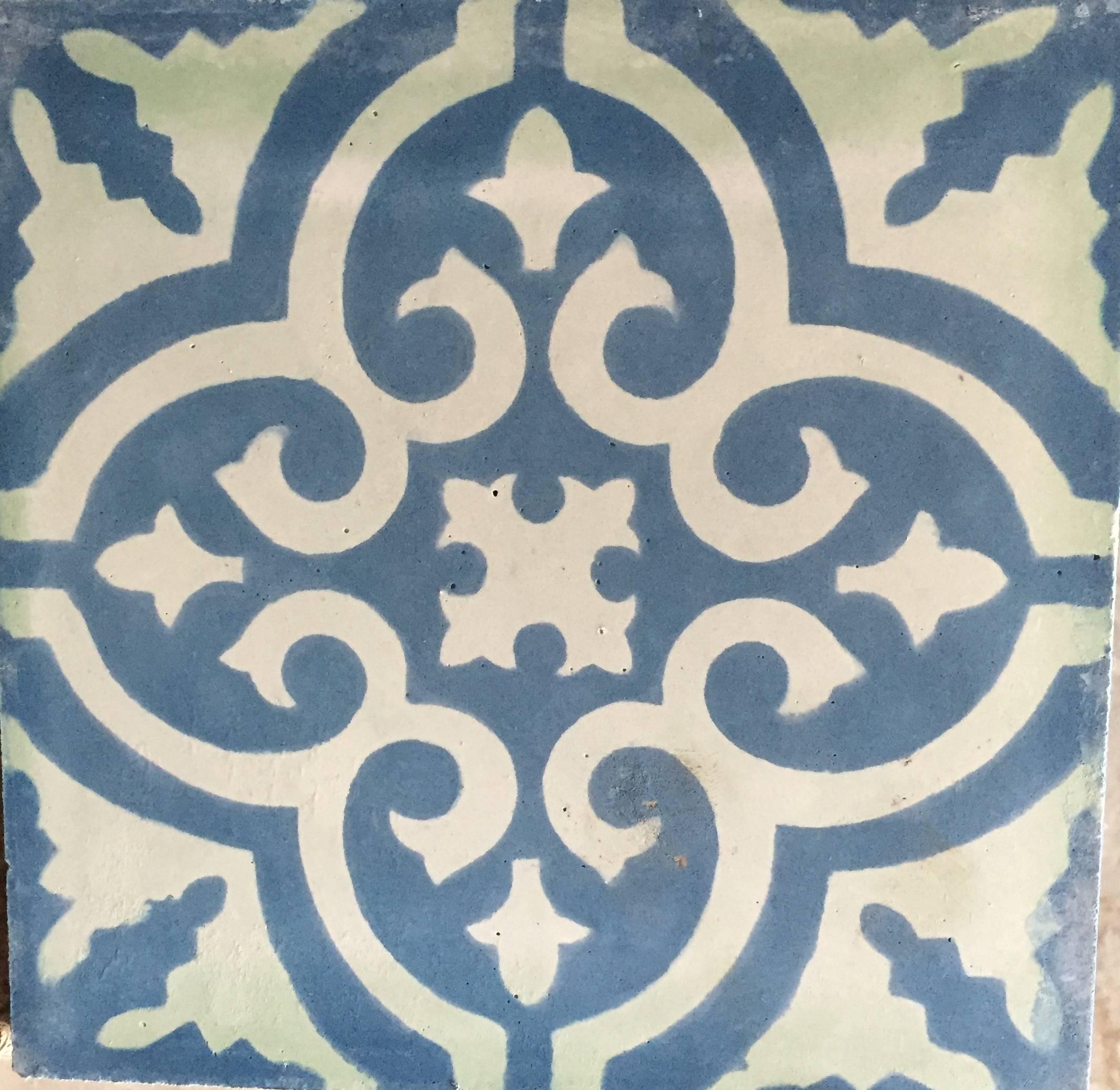 Blue and white cement tiles. Please contact for square footage availability. Price is per single tile.