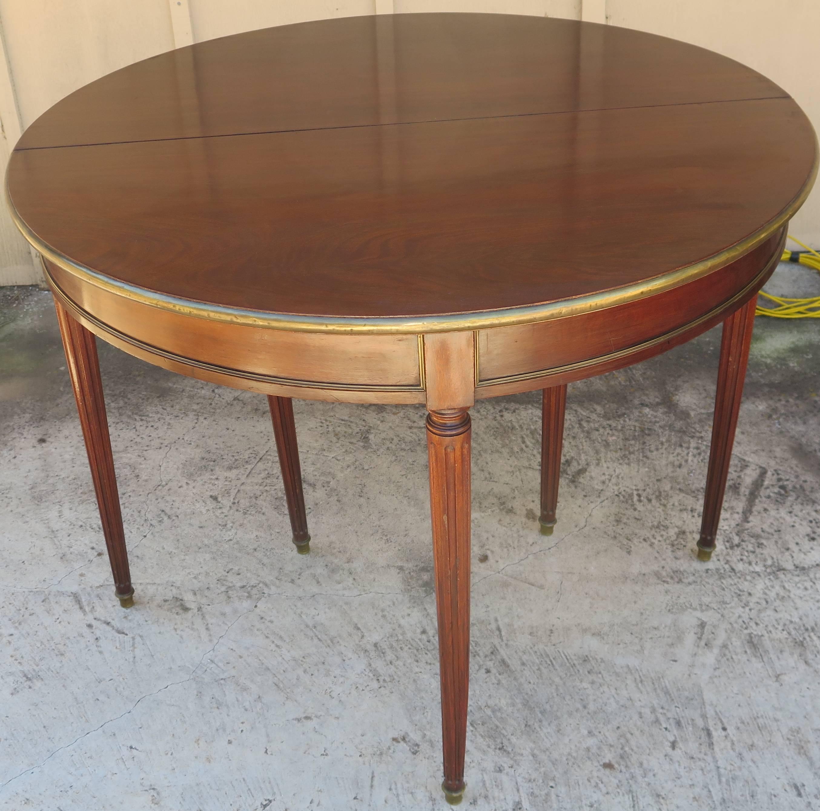 French Demilune with Bronze Trim Converts to Game Table In Excellent Condition In Montecito, CA