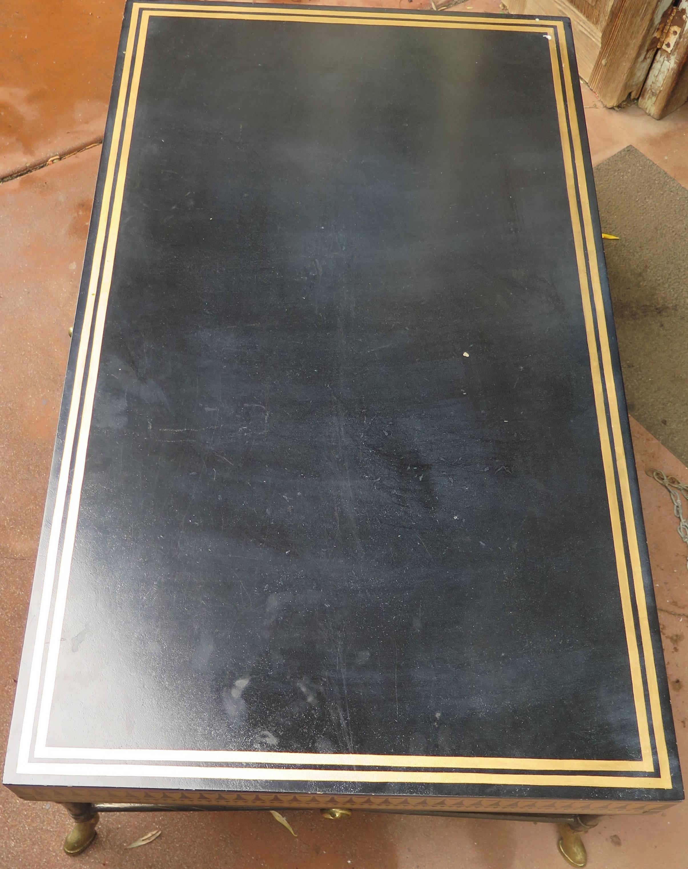 Directoire Unique Coffee Table with Bronze Feet Black and Gold Top