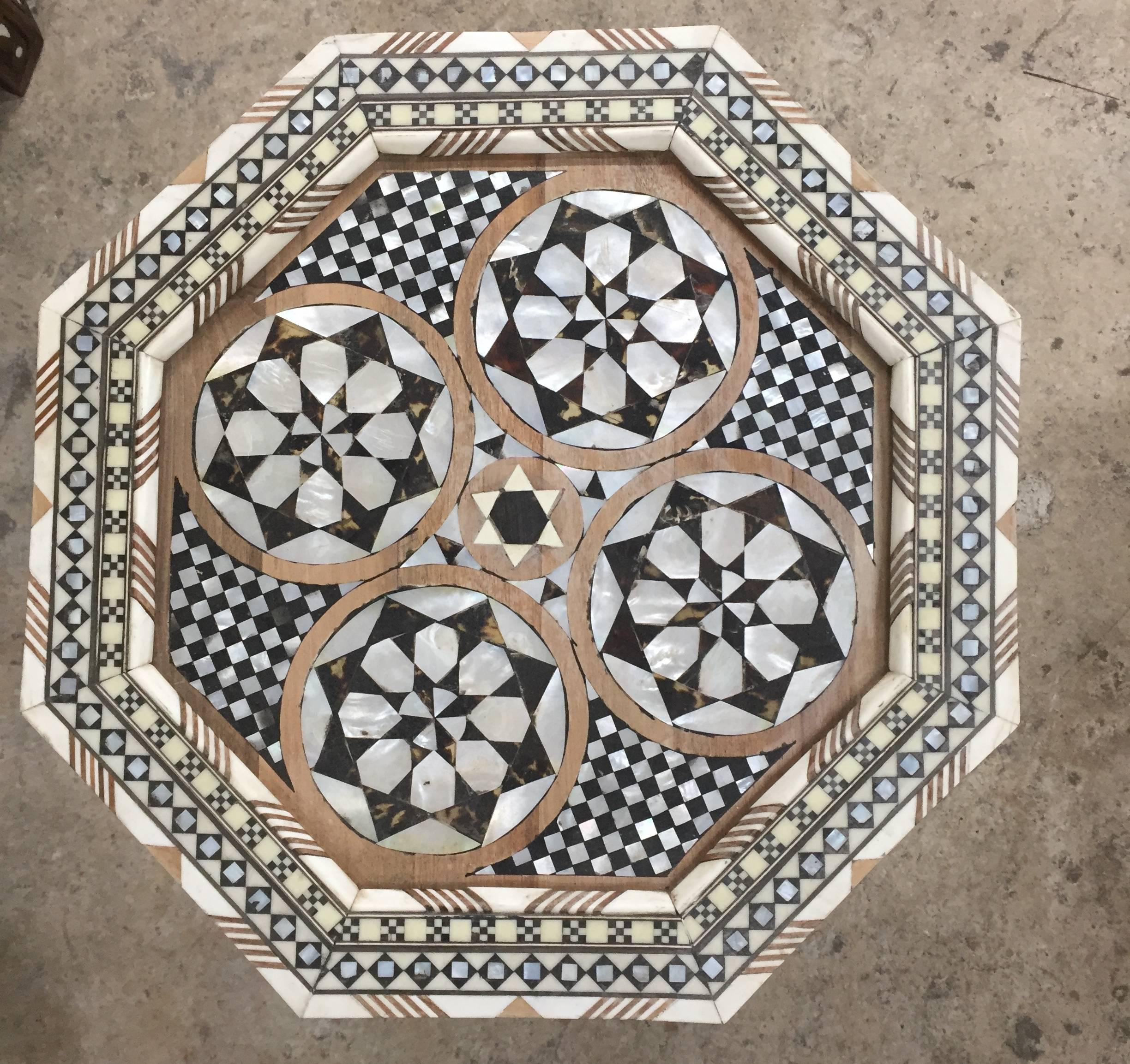 Beautiful pair of Moroccan tables. Can be sold together of individually. Priced individually. Mother-of-pearl inlay.