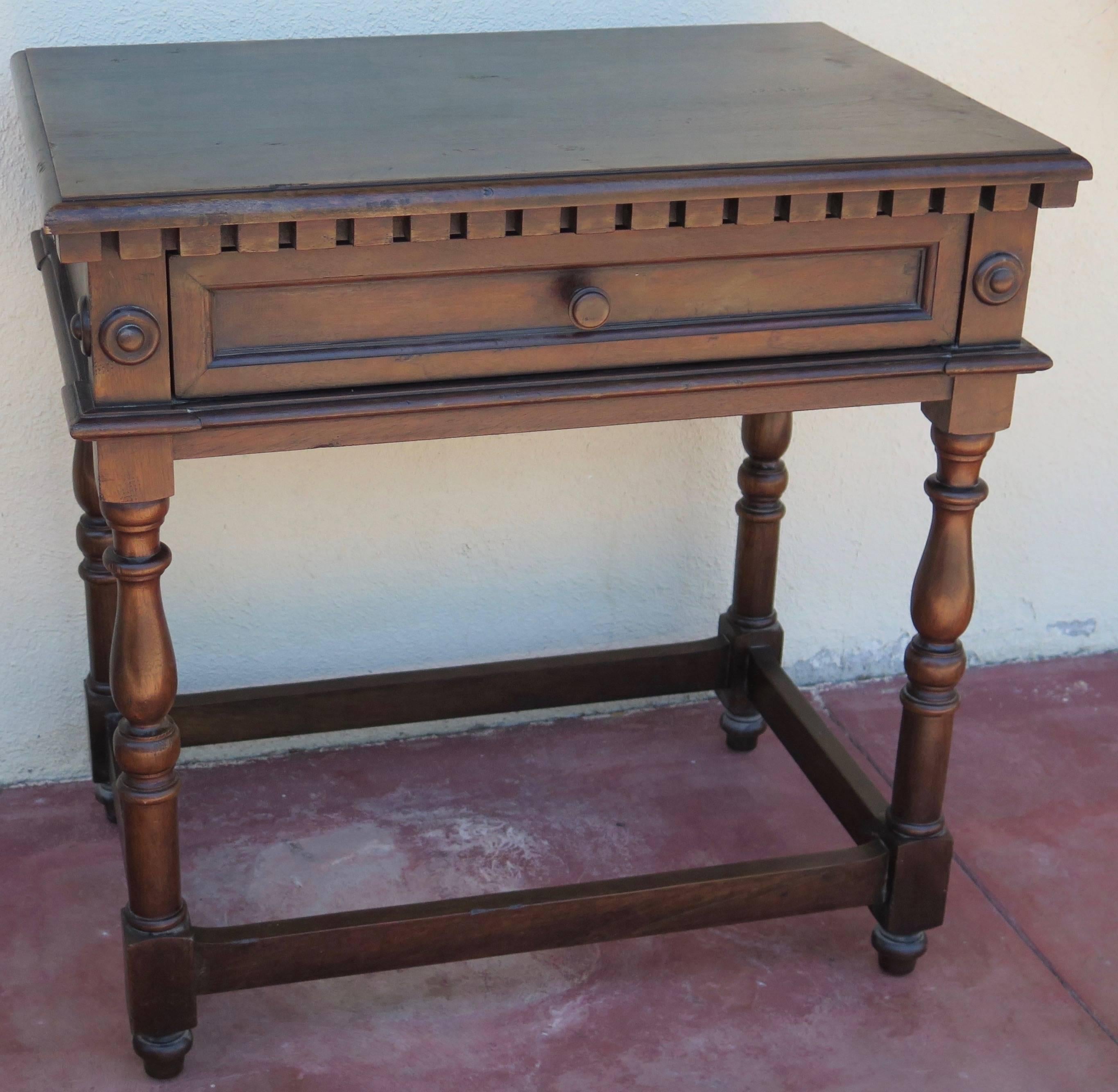 This is a table we made based on a 17th century Italian table we had in stock. Can be made in custom sizes and finishes. Shown in walnut.