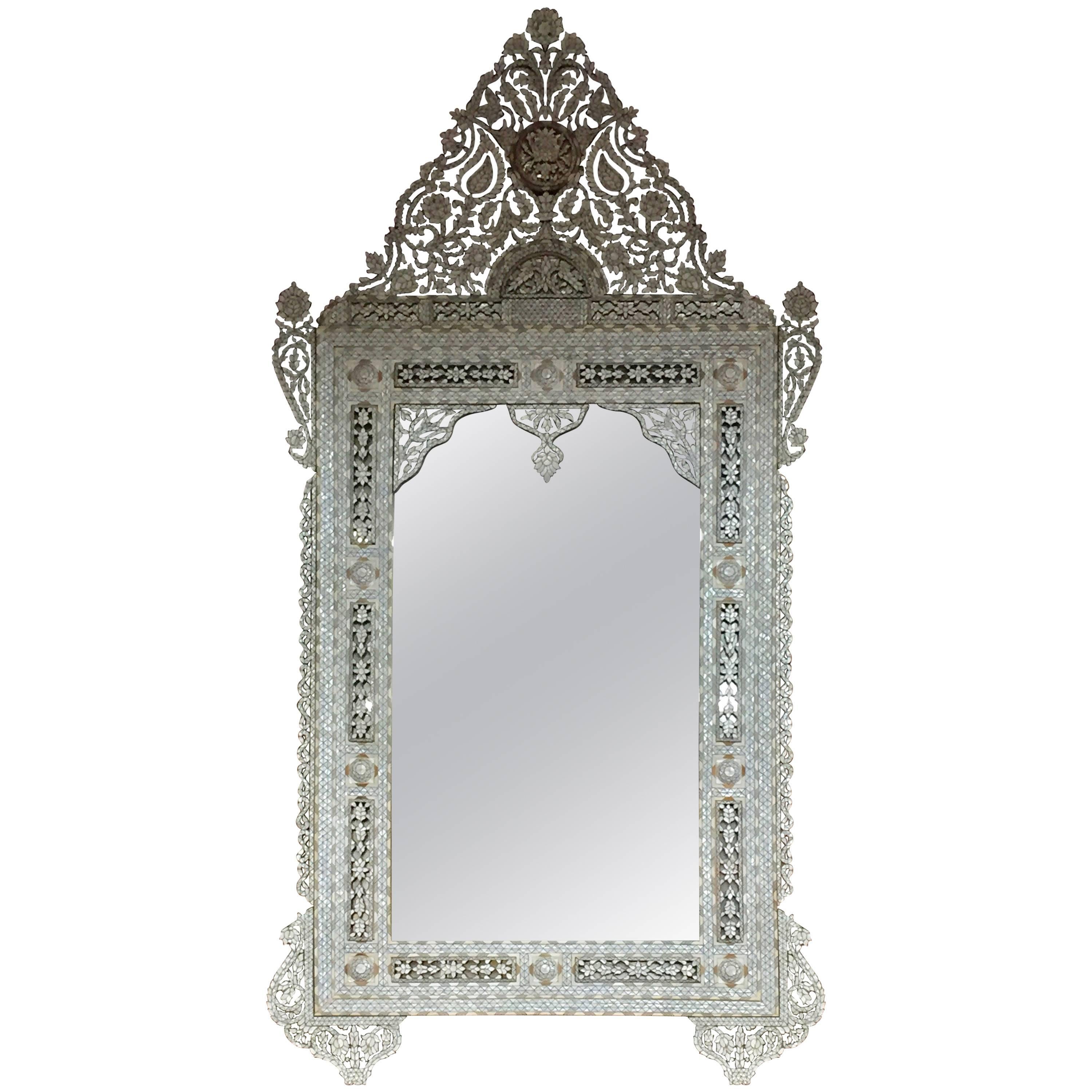 Massive Syrian Inlay Mother-of-Pearl Mirror Haskell For Sale