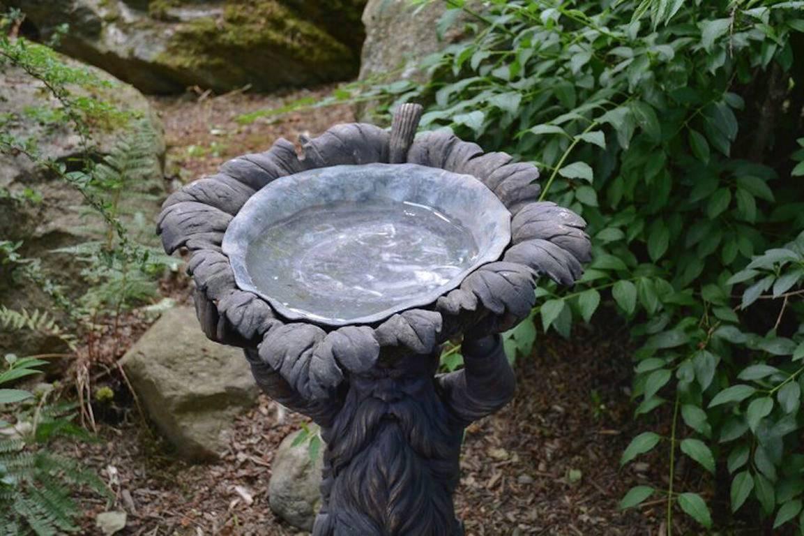 Carved Birdbath with Kneeling Dwarf