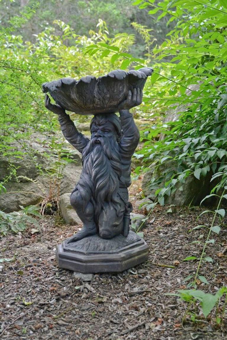 Folk Art Birdbath with Kneeling Dwarf