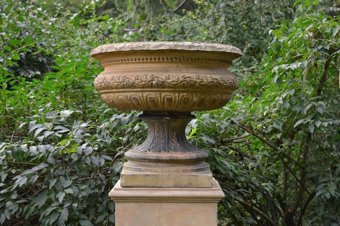 Cast Stoneware Urn Marked Doulton on Stand