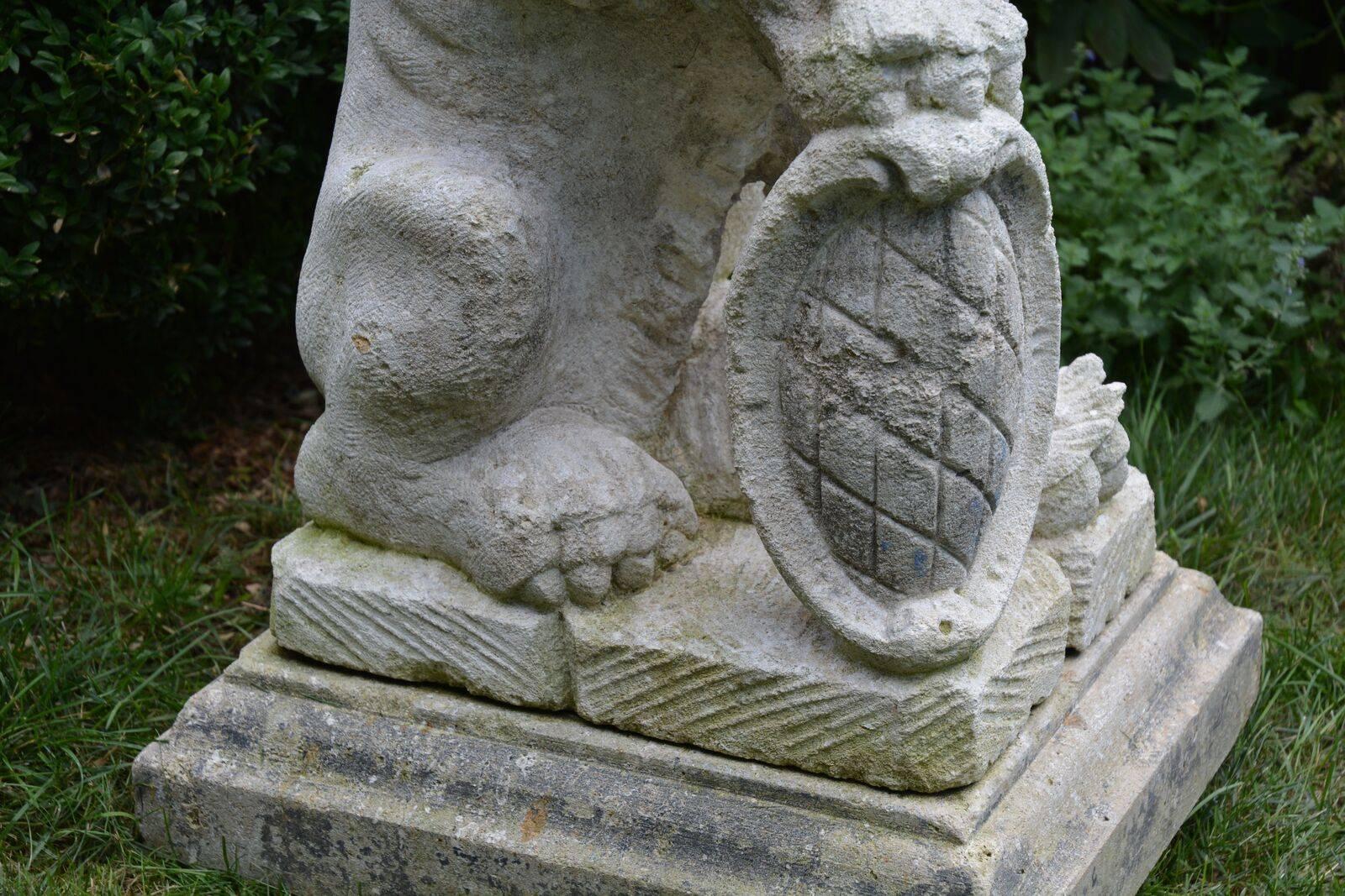 Carved Stone Bavarian Lions In Good Condition In Katonah, NY
