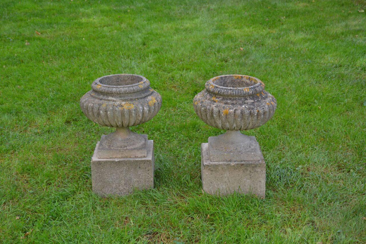 British English Stone Urns on Bases