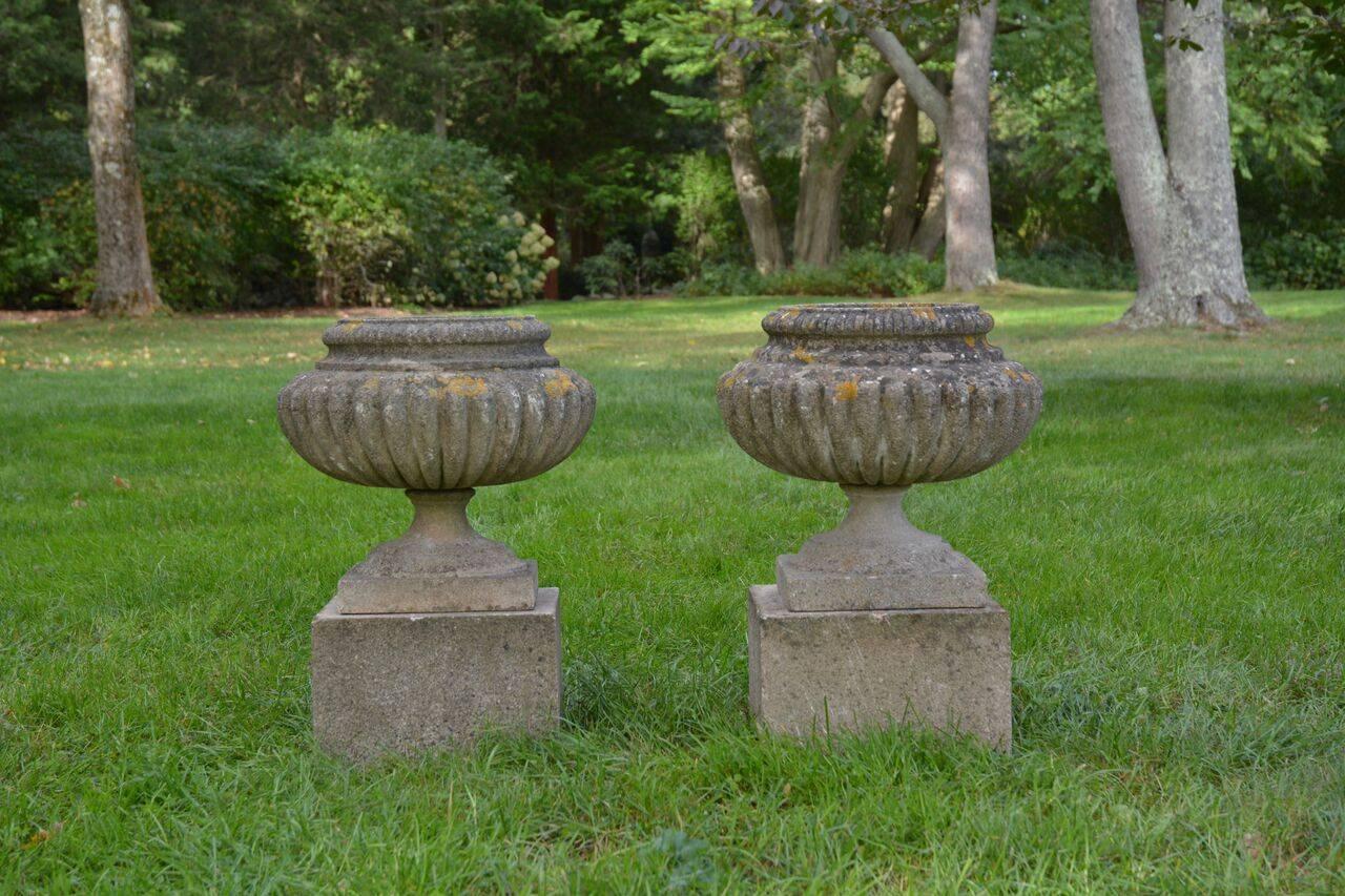 Composition English Stone Urns on Bases