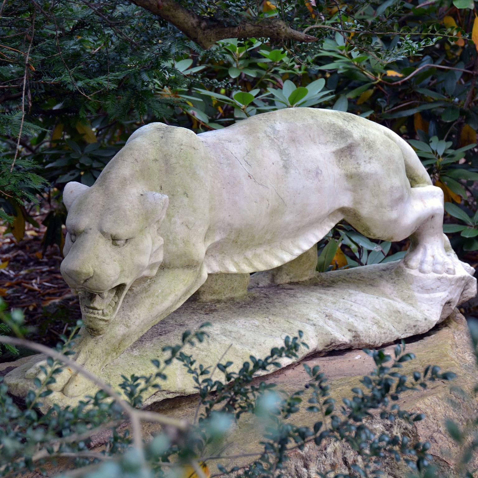 Carved Sculpture of Stalking Tiger in Marble