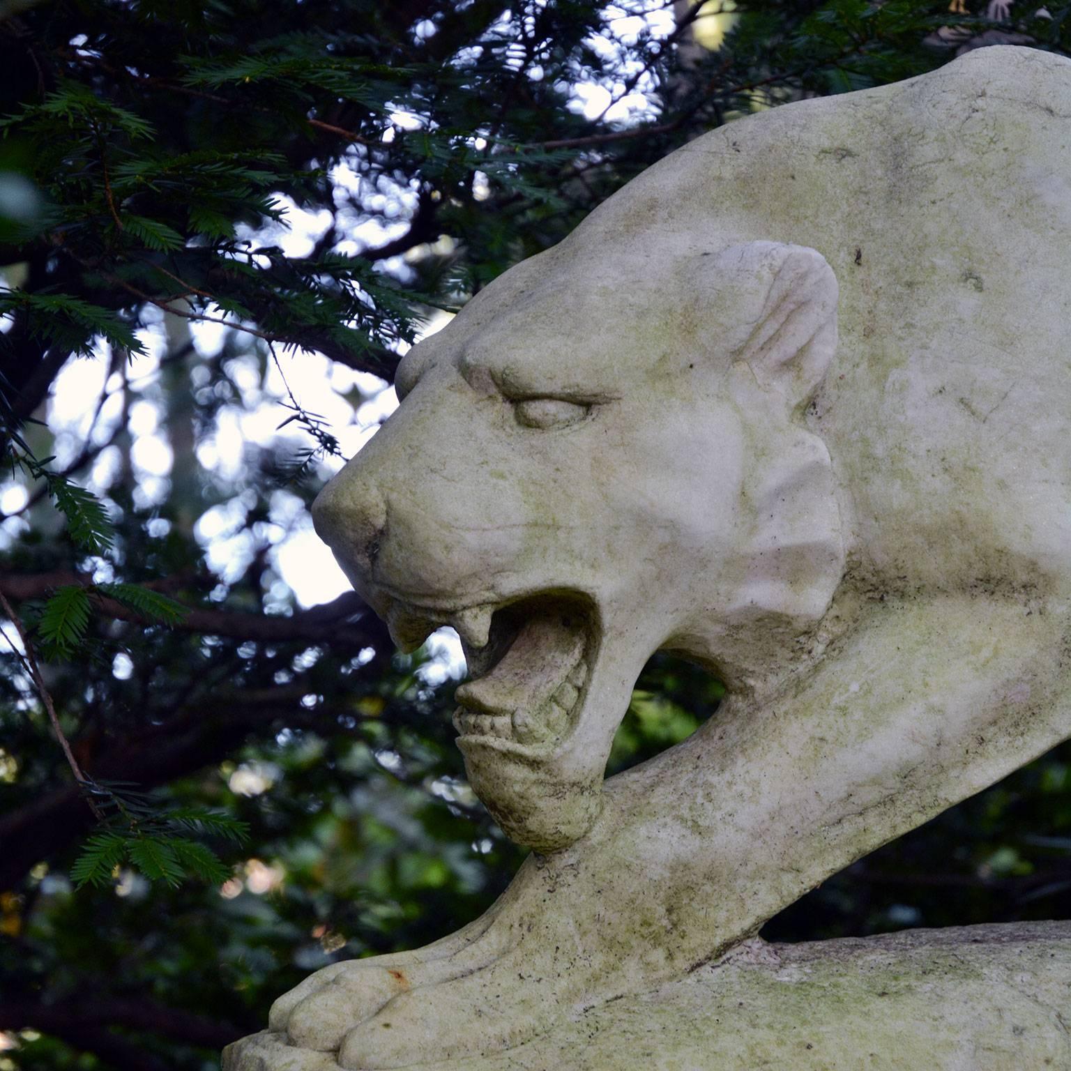 Sculpture of Stalking Tiger in Marble In Good Condition In Katonah, NY