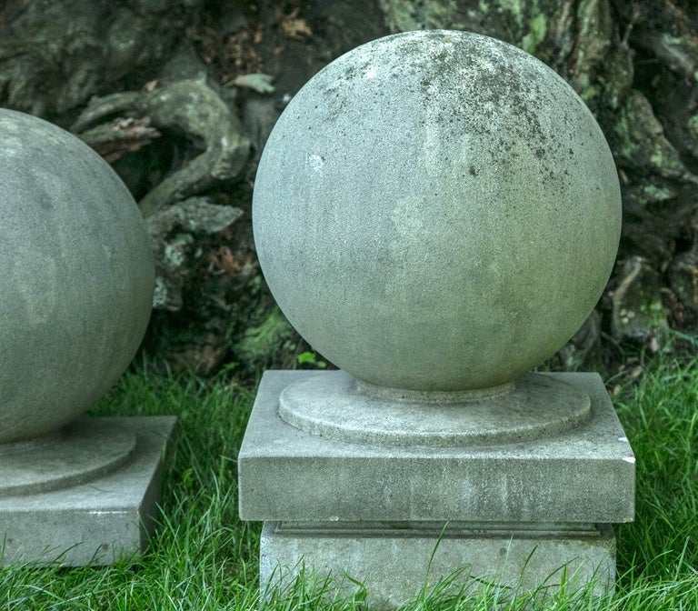 American Carved Limestone Ball Finials