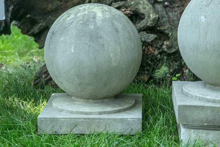 Carved Limestone Ball Finials In Good Condition In Katonah, NY